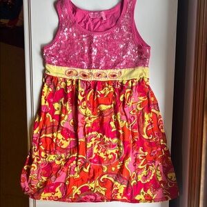 Vibrant Pink and Yellow Sequin Dress